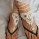 CROCHET BAREFOOT SANDALS / Barefoot Sandles Shoes Beads Victorian Bridal Anklet Foot Women Wedding Accessories Elegant Beach Wear Sexy 35