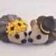 Hedgehogs Bride and Groom Wedding Cake Topper with Sunflowers