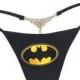 DC Comics Sexy Lingerie, Batman Logo Patched Rhinestone Bikini Thong, Batman Underwear, Batman Thong with Rhinestone, Sexy Thong