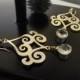 Chandelier Earrings - Quarz Crystal - Gold Scroll - Gold Dangle Earrings - Gold Swirl Earrings - Bridal Jewelry - Black Friday Deals