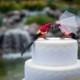 Tropical Parrot Cake Topper: Scarlet Macaw Bride and Groom Wedding Cake Topper