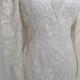 Wedding dress, long train, bridal gown, fully beaded sequin pearls lace, bustle, vintage 80s, V neck long sleeve