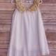 CLEARANCE - White With Gold Sequin Princess Dress, shabby chic vintage flower girl dress, cake smash dress, wedding sparkle dress