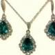Peacock Teal Silver Jewelry Set, Swarovski Crystal Necklace, Teardrop Earrings, BIJOUX