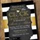 choose colors AROUND the CLOCK Bridal Shower invitation Black White Gold striped Baby Shower invite Clock shower House shower