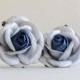 50mm Pale Blue Roses with Dark Blue Centre (2pcs) - mulberry paper roses with wire stems - Great for wedding decoration and bouquet [722]
