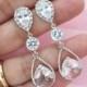 Macaria - Silver Teardrop Crystal Earrings, Bridesmaid Earrings, Bridal Wedding Jewelry, Cubic Zirconia, Glass