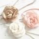 Headband SET-ivory tan peachy pink dainty satin flower headband-wedding flower girl headband-petite newborn headband prop set