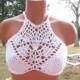 Cross Back High Neck Bralette Top, Hippie Crochet White Top by Vikni Designs