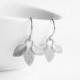 Silver Leaf Earrings - delicate little matte silver plated trio of leaflets dangle on simple little French hooks - wedding bridal jewelry