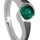 Tension Set Ring with Emerald Gemstone and Sandblasted Titanium Band, Titanium Engagement Ring