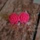 Hot Pink Rose Earrings- Flower Earrings- Rose Earrings- Wedding Jewelry- Brides Maid- Flower Girl- Bridal Jewelry- Cabochon Earrings