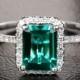 2.56ct Emerald and H SI Diamonds Solid 14k White Gold Halo Engagement Wedding Ring