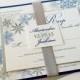 Lacy Snowflake Formal Wedding Invitation Suite - Ribbon and Tag - Silver, Sapphire Royal blue - Winter Wedding - Physical Sample Only