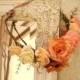 Peach flower crown, champagne hair accessory, coral frida kahlo crown, wedding accessory
