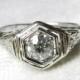 Antique Engagement Ring .72 Ct Old European Cut Diamond Engagement Ring 18K White Gold .72 Carat 1920s Engagement Ring Orange Blossom 18K