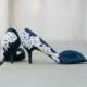 Wedding Shoes - Navy Blue Bridal Shoes, Navy Wedding Heels with Ivory Lace. US Size 8.5