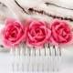 Pink coral hair comb, Roses hair comb, Bridal hair accessories, Hair flowers, Wedding hair accessory, Bridal comb, Flower comb, Bridesmaid.