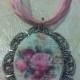 Mauve Pink Porcelain Rose Cameo Necklace Pendant Vintage Victorian Style Cameo Scarf Purse Charm