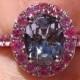 2 Carat Precision-Cut Ceylon Gray Spinel and Mahenge Pink Spinels in White Gold Halo Engagement Ring