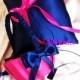 Ring bearer pillow and flower girl basket, navy blue and fuchsia pink weddings ceremony accessories