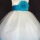 Ivory Wedding Bridal Bridesmaids Petal Flower Girl Dress Toddler 9 12 18 24 Months 2 4 6 8 10 12 14 Size Sash Color 30