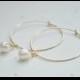 Pearl Drop Hoop Earrings - gold filled hoops freshwater pearls wedding modern minimal sweet gift - simple everyday jewelry - adenandclaire