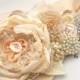 Bridal Sash, Wedding Sash in Soft Peach, Ivory, Champagne, Gold and Blush with Chiffon, Pearls, Crystals and Lace