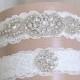 Wedding Garter Belt Set, Bridal Garter Set, Keepsake and Toss Crystal Garters, Ivory Lace Wedding Garters with Crystal Rhinestones