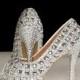 4.5 inches Peep Toe wedding shoes, bling peep toe bridal shoes, bling bridal shoes, peep toe heels in handmade