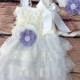 Ivory Cream Lavender Lace BurlapToddler Baby Girl Dress, Burlap Flower, Ivory Cream Flower Girl Dress, Rustic Wedding, Vintage Dress