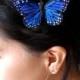blue butterfly hair clip - feather butterfly clip -  whimsical hair piece - bohemian hair accessory - women's accessory - boho hair - FAITH