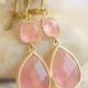 SALE Grapefruit Pink Bridesmaids Earrings in Gold. Dangle Earrings.  Drop. Gift Jewelry. Wedding Jewelry. Bridal Party Gift.