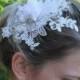 Couture Bridal Fascinator, Designer Wedding Hair piece, Beaded Lace Bridal Headwear, ANDREA