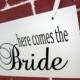 10" x 16" Wooden Wedding Sign:  Double Sided  here comes the bride & and they lived happily ever after