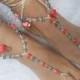 Crochet Barefoot Sandals Beach Wedding  Yoga Shoes Foot Jewelry Grey Coral
