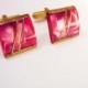Cranberry Slag Cufflinks Vintage Marbled Art Deco Wedding groom gift designer Signed Lamar pink rose color gentleman jewellery cuff links