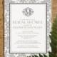 Silver Monogram Damask Bridal Invitations, Bridal Shower Invitations, Wedding Party Invites, Printable, Digital PDF, DIY Template, Printed
