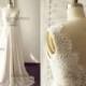Ivory Lace Chiffon Wedding Dress Deep V Back/ Backless Bridal Gown/Champagne Lining/Open Back Beach Dress