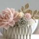 Pink and Grey Wedding Hair Comb Bridal Hair Comb Powder Pink Grey Ivory Flower Hair Comb Dusty Pink Rose Gold Leaf Branch Hair Comb