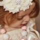 Ivory Cream Baby Girl Headband-Wedding Headband- Couture Glamour- Baby Headband-Christening-Baby bow Headband-Newborn Infant Baby Girl