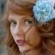 Blue Bridal Hair Flower Corsage Brooch Vintage Retro Pinup Hair Flower