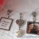 Bridal Charm, Wedding Bouquet Charm, Memorial Charm, Custom Photo, Karen Elizabeth, Square Double Pendant Beaded Heart Charm (BC006)