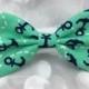 Mint & Navy Anchors Small Pet Dog Cat Bow / Bow Tie