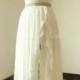 Ivory simple high low chiffon lace wedding dress with elegant beading sash