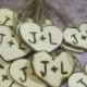 2" Rustic Wooden Wedding wood Heart Favor Tag Charms Personalized Initials Bride Groom woodburned Country woodland weddings