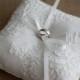 Wedding Ring Pillow, Ring Bearer Pillow for rustic wedding, made from ivory duchess satin and corded lace
