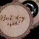 Best day ever! - Engraved Wood Wedding Ring Bearer Slice, Rustic Wooden Ring Holder, Reclaimed Hickory Ring Bearer Pillow black velvet lined
