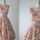 SALE 50's Floral Dress // Vintage 1950's Floral Print Rhinestone Cotton Summer Garden Party Dress XS