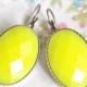 Yellow Oval Silver Plated Lever Back Drop Dangle Earrings - Wedding Earrings, Bridesmaid Earrings, Beach Jewelry,